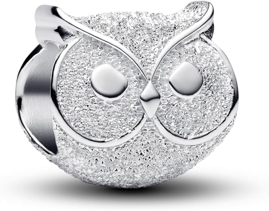 PANDORA Moments Strukturiertes Eule Mini-Charm aus Sterling Silber, Kompatibel Moments, 794525C00