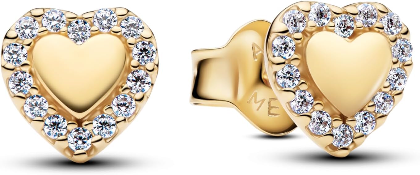 Pandora Timeless Herz Strahlenkranz Ohrstecker mit 14K vergoldeter Metalllegierung und Zirkonia, 264363C01