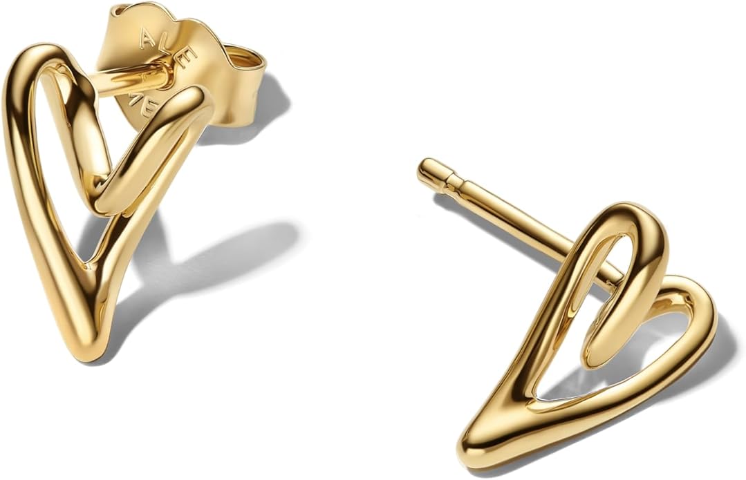 Pandora Essence Organisch Geformtes Herz Ohrstecker aus 14 Karat vergoldeter Metalllegierung, 264393C00