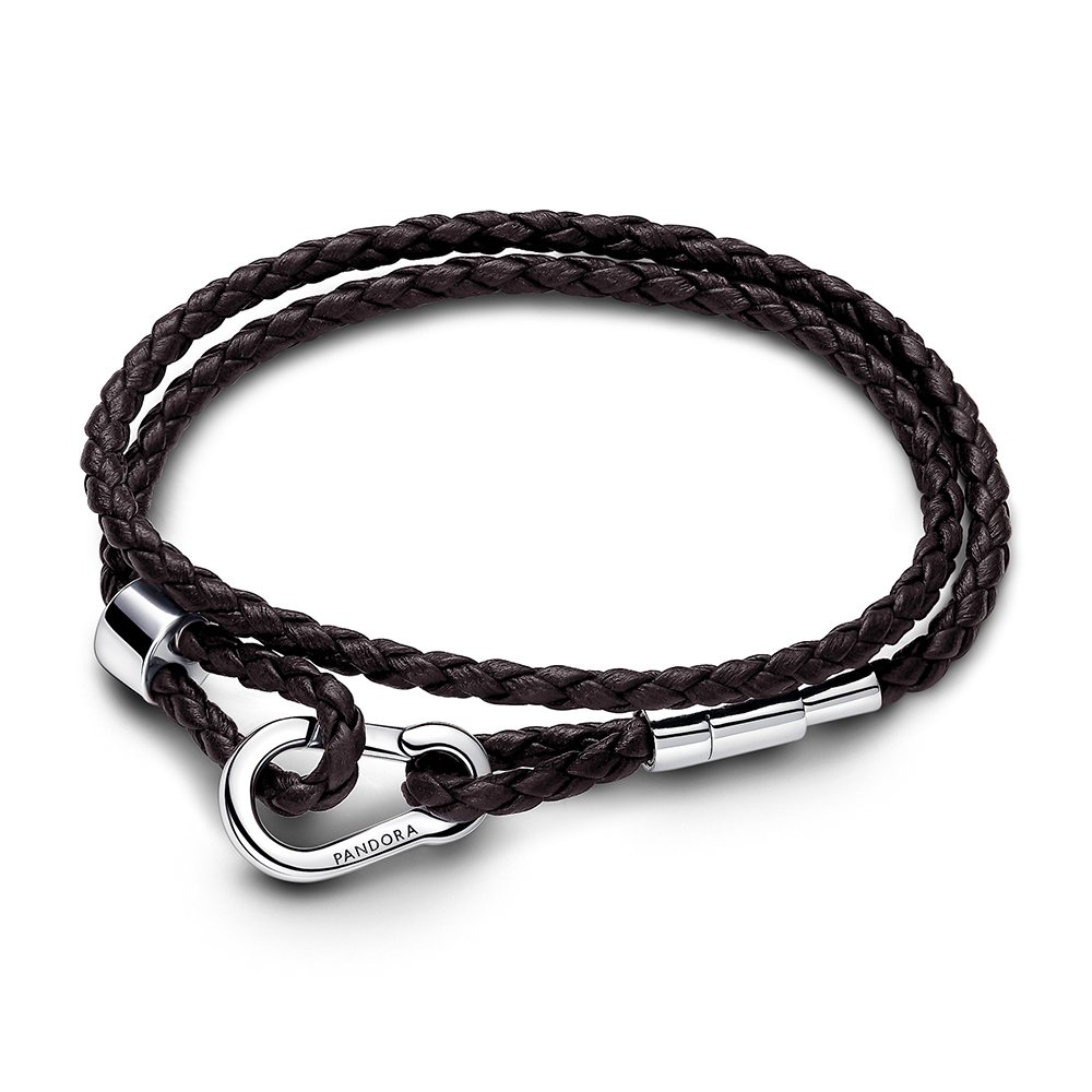 PANDORA Moments Braunes Geflochtenes Doppeltes Lederarmband-Set 593338C01-D2
