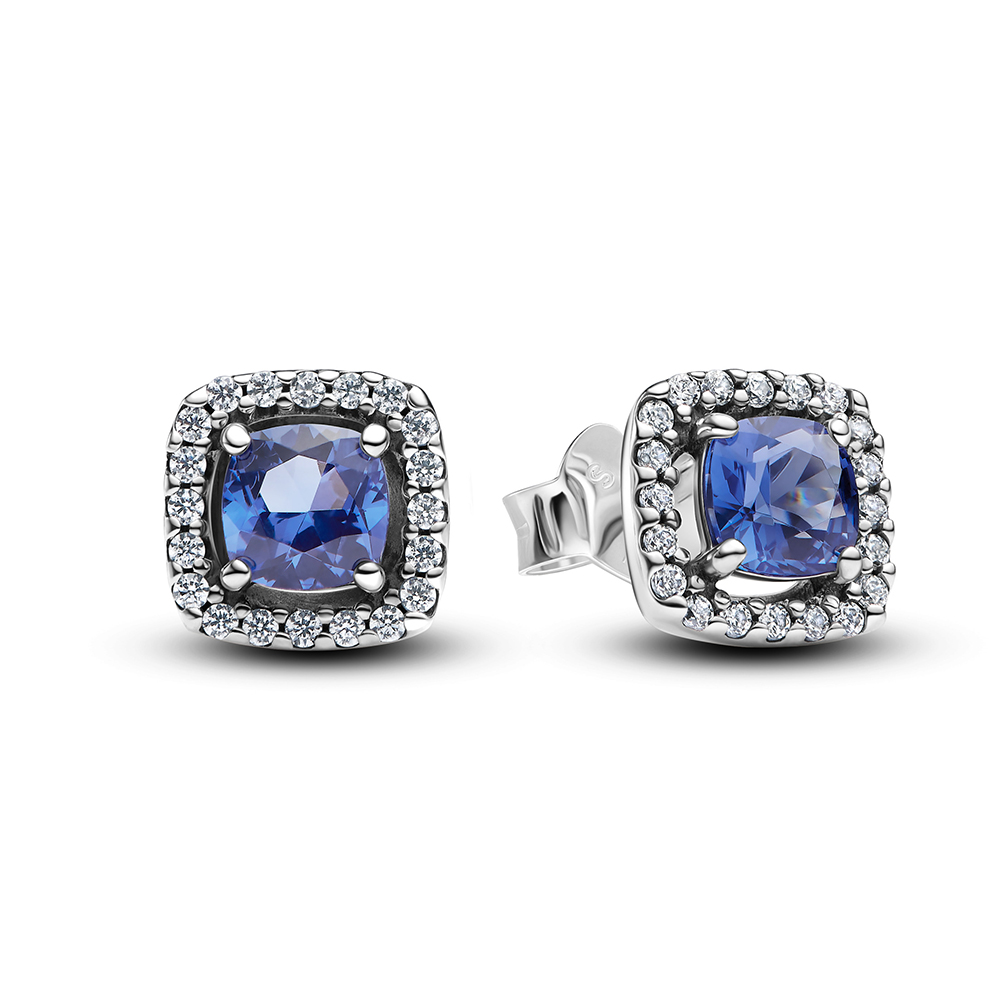 PANDORA  Funkelnder Quadratischer Blauer Strahlenkranz Ohrringe 293551C01