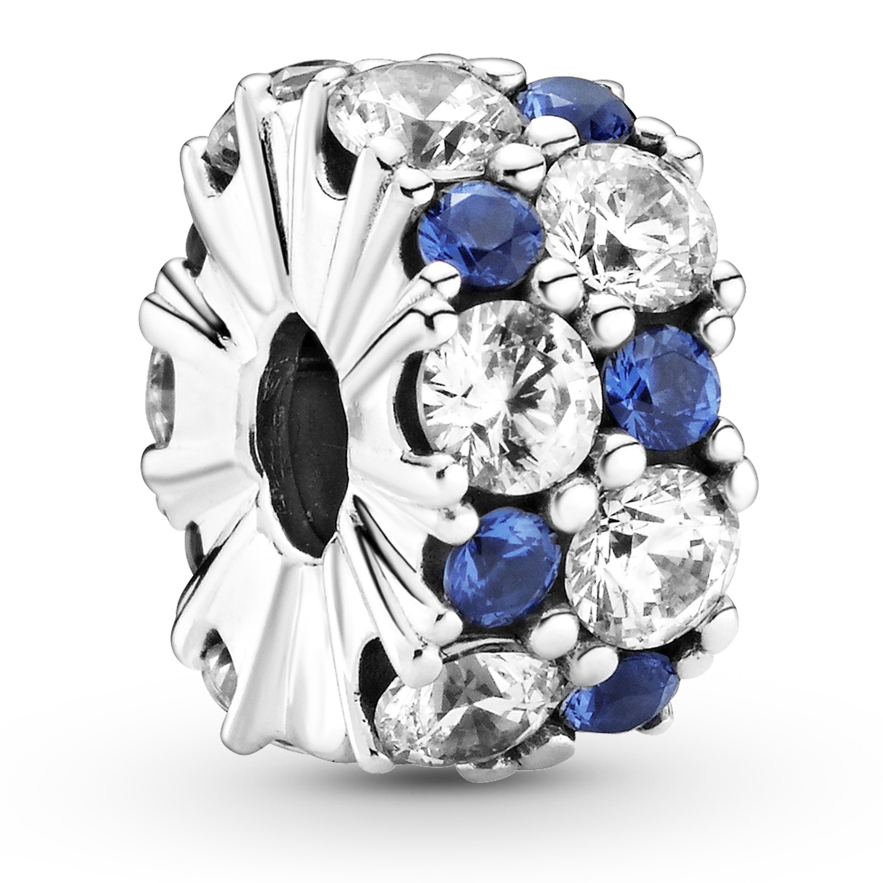 Klares und blau funkelndes PANDORA Clip-Charm 799171C01