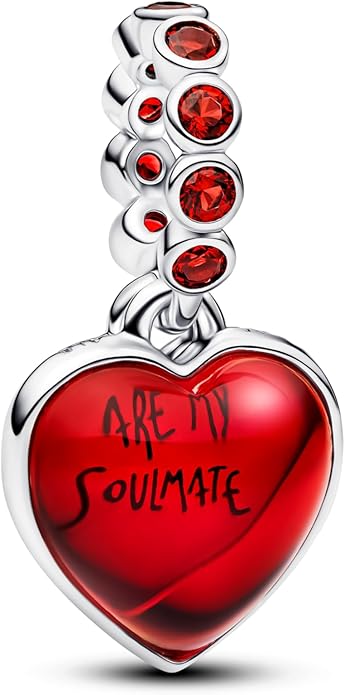 PANDORA Moments Rotes Murano-Glas Herz Doppel-Charm-Anhänger aus Sterling Silber mit künstlichem Kristall, Kompatibel Me und Moments, 794429C01