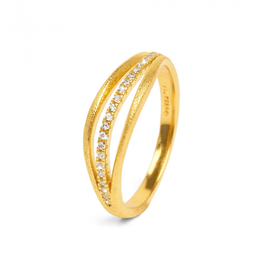 BERND WOLF Sentro Ring mit Zirkonia 24 Karat goldplattiert Größe 54 – 52032156-54