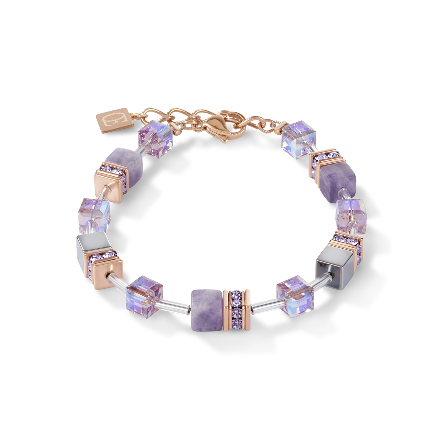 COEUR DE LION Armband GeoCUBE® mit Amethyst und Hämatit Flieder Roségold - 4017/30-0829