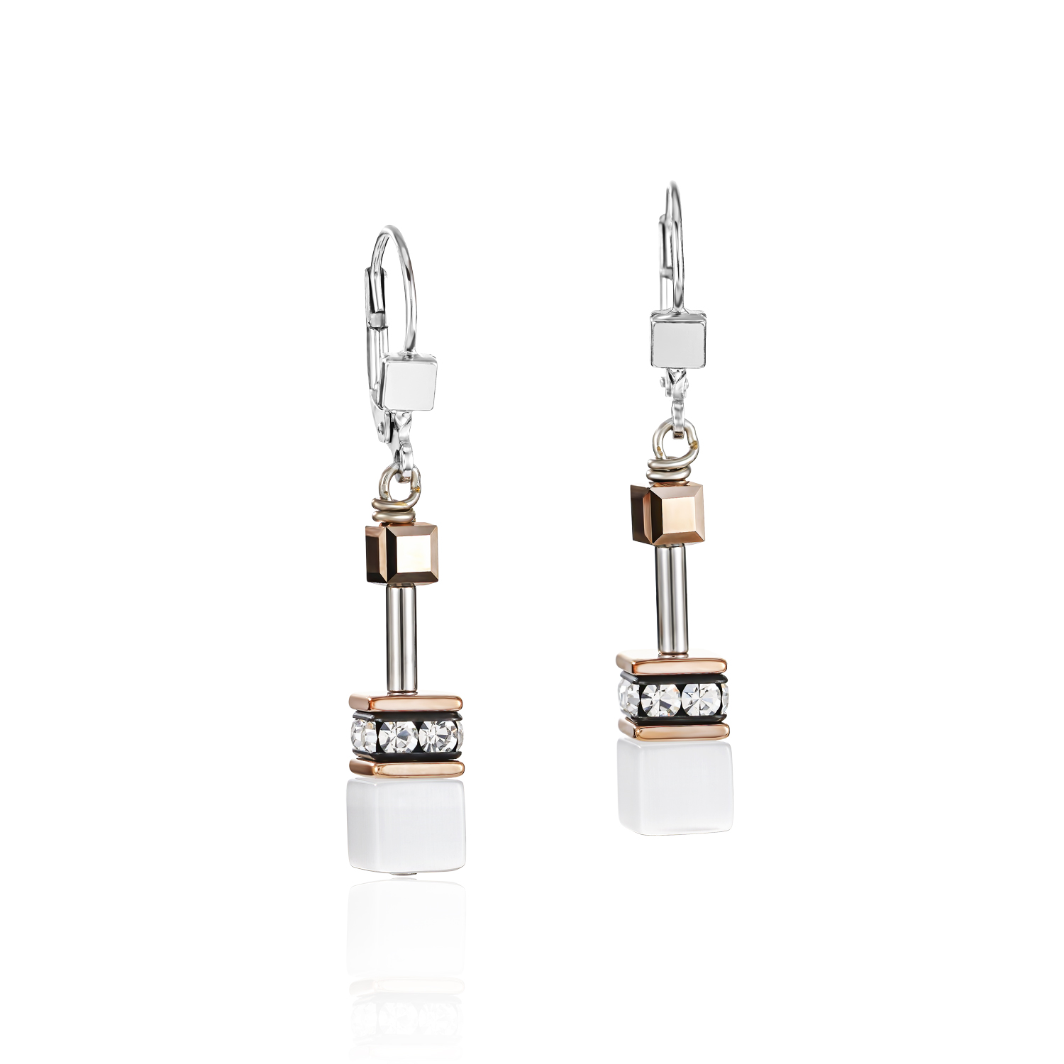 COEUR DE LION Ohrhänger GeoCUBE® mit Swarovski Kristallen Weiß Roségold - 4016/20-1400