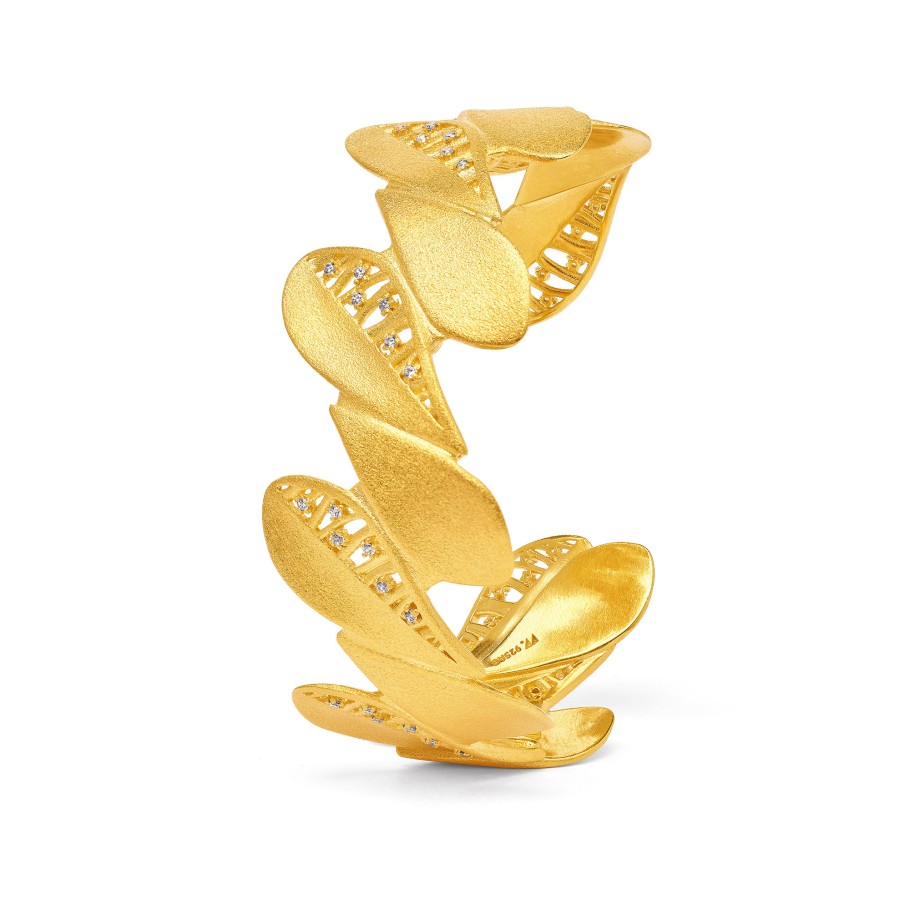BERND WOLF Feder Armreif mit Zirkonia 24 Karat goldplattiert – 6300000156