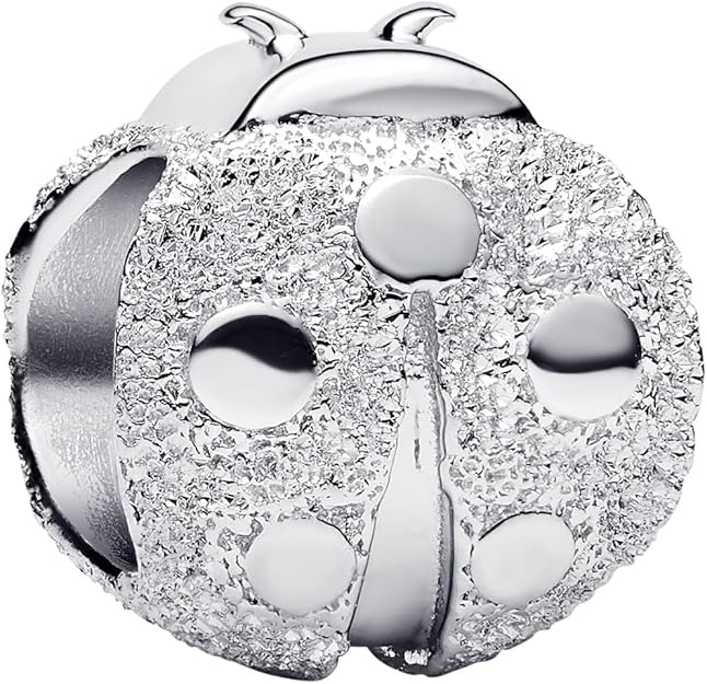 PANDORA Moments Strukturierter Marienkäfer Mini-Charm aus Sterling Silber, Kompatibel Moments, 794527C00