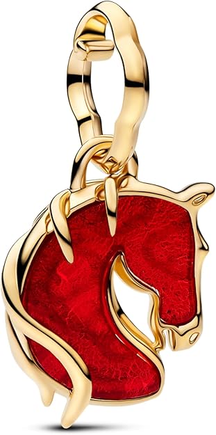 PANDORA Moments Rotes Feuerpferd Murano-Glas Charm-Anhänger mit 14k vergoldete Metalllegierung, Kompatibel ME und Moments, 764431C01
