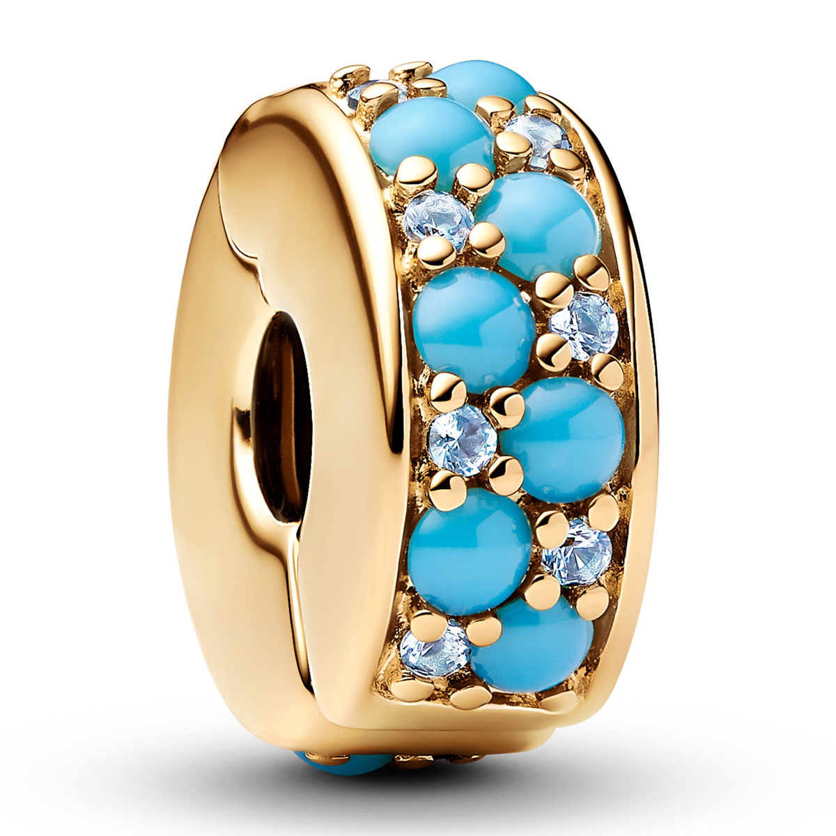 Aquablaues PANDORA SHINE Clip-Charm 14 Karat Vergoldung 763902C01