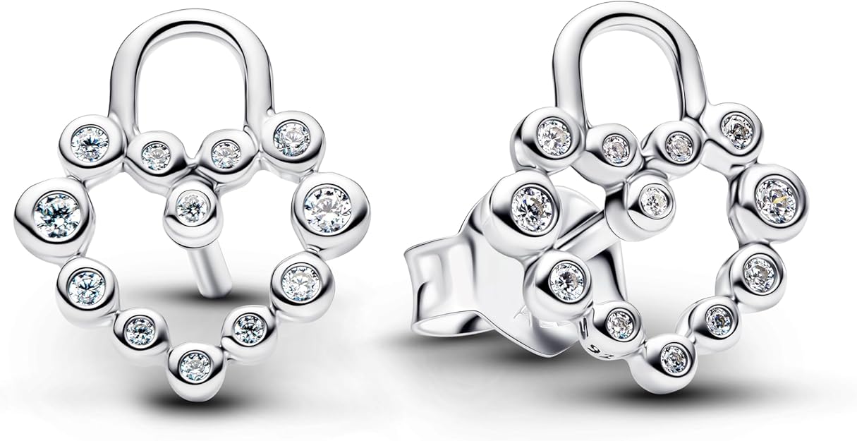 Pandora Moments Funkelndes Herz Vorhängeschloss Ohrstecker aus Sterling Silber mit Zirkonia, 294419C01 
