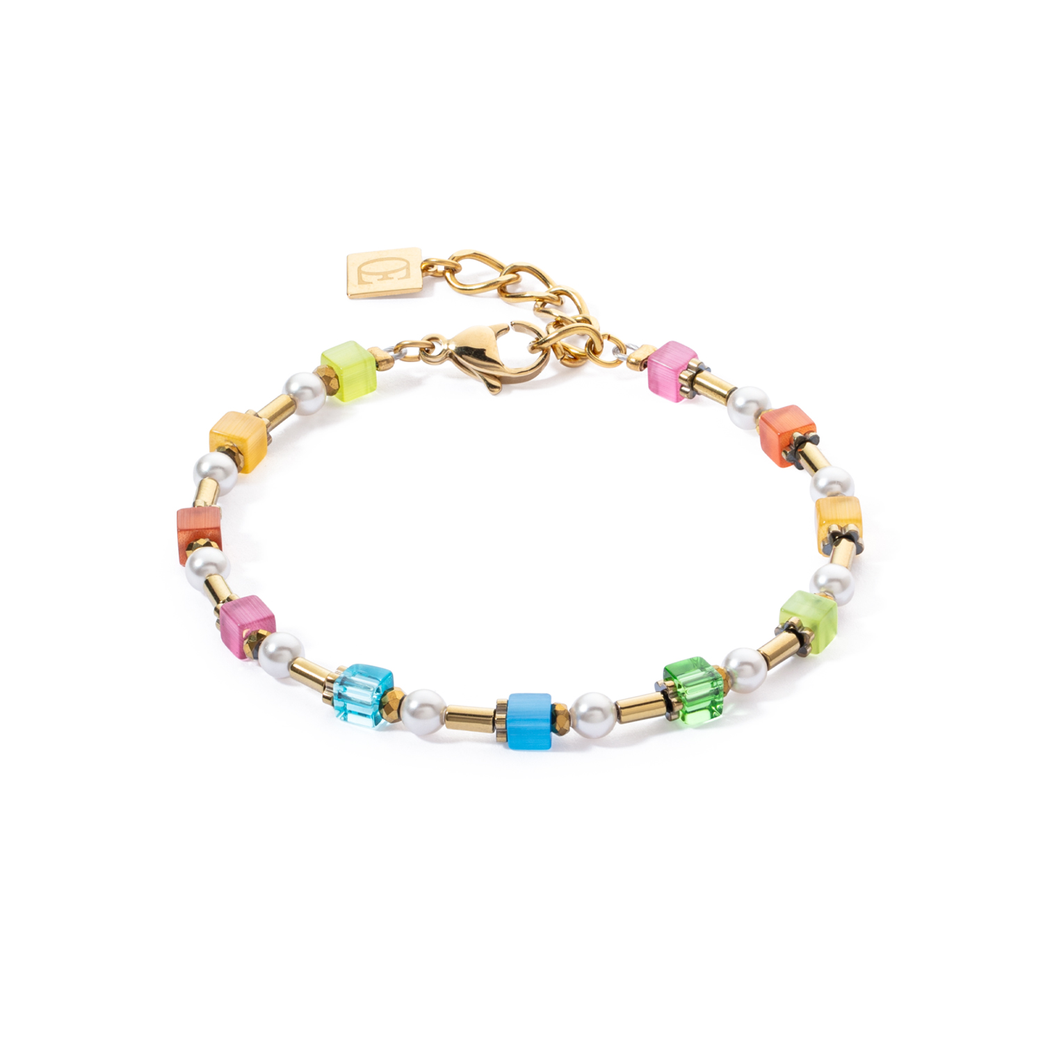 COEUR DE LION Armband Mini Cubes & Pearls Rainbow Bunt Gold - 4356/30-1516