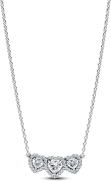PANDORA Timeless Strahlenkranz Herz Trilogie Collier-Halskette aus Sterling Silber mit Zirkonia, Größe: 45cm, 394412C01-45