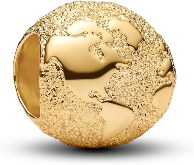 PANDORA Moments Strukturierter Globus Mini-Charm mit 14k vergoldete Metalllegierung, Kompatibel Moments, 764529C00
