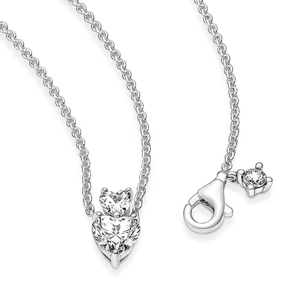 Doppelherz-Anhänger Funkelnde Collier-Halskette 391229C01-45