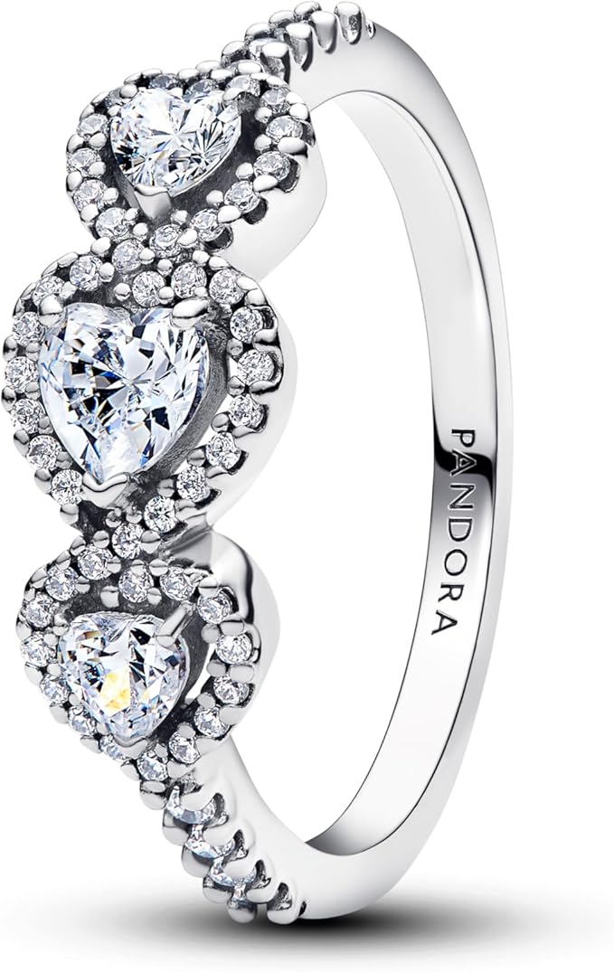 PANDORA Damenring Silber Halo Herz Trilogie 194413C01