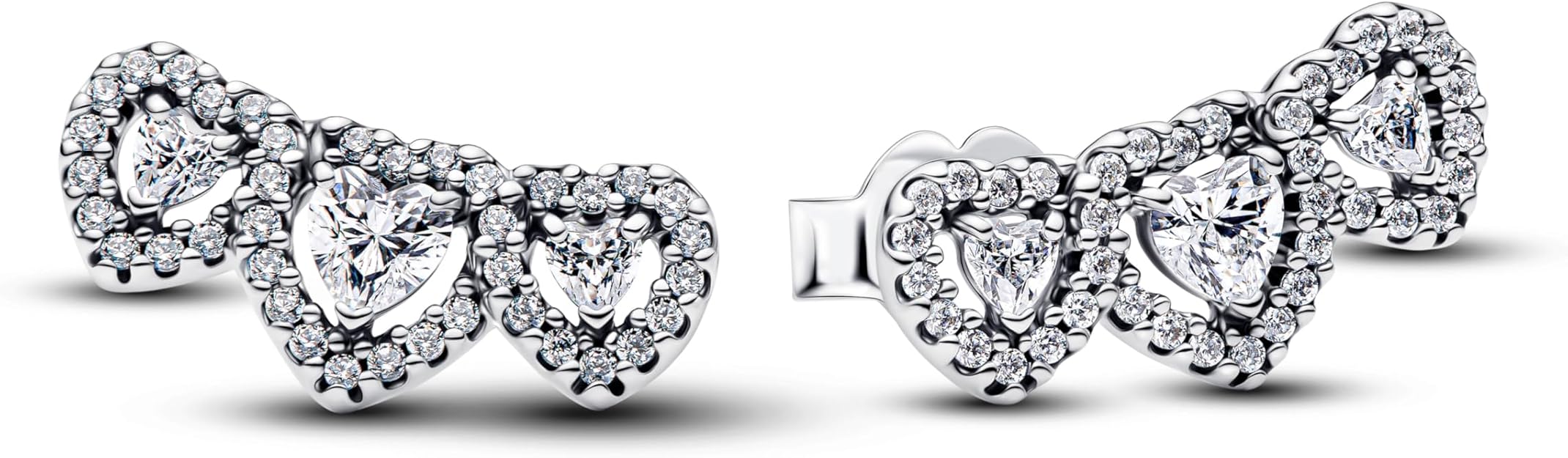 Pandora Timeless Strahlenkranz Herz Trilogie Ohrstecker aus Sterling Silber mit Zirkonia, 294411C01