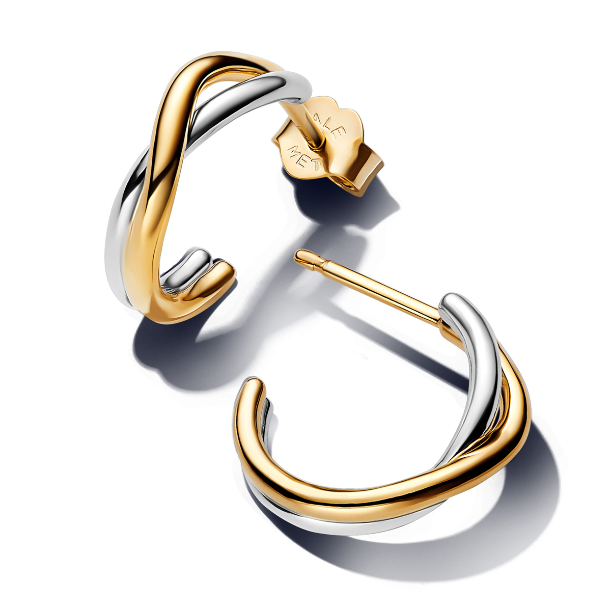 PANDORA Organisch Geformte Bicolor Offene Creolen-Ohrringe Sterling-Silber, 14 Karat Vergoldung 2638