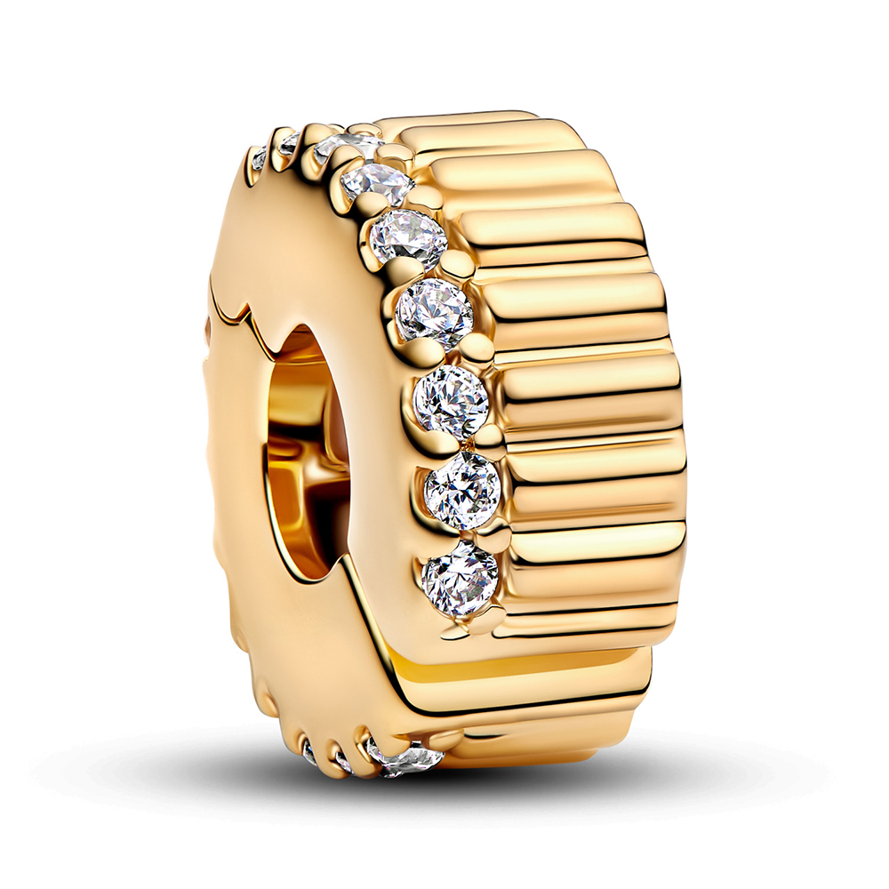 PANDORA SHINE Geripptes Clip-Charm 14 Karat Vergoldung 764078C01
