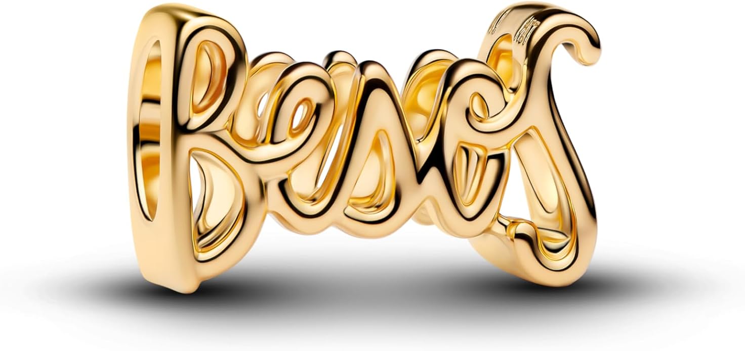 PANDORA Moments Besos Schrift Charm mit 14k vergoldete Metalllegierung, Kompatibel Moments, 764422C00