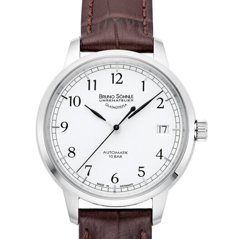 BRUNO SÖHNLE Glashütte Hamburg Automatik Small Edelstahl weiß Lederband 17-12204-221