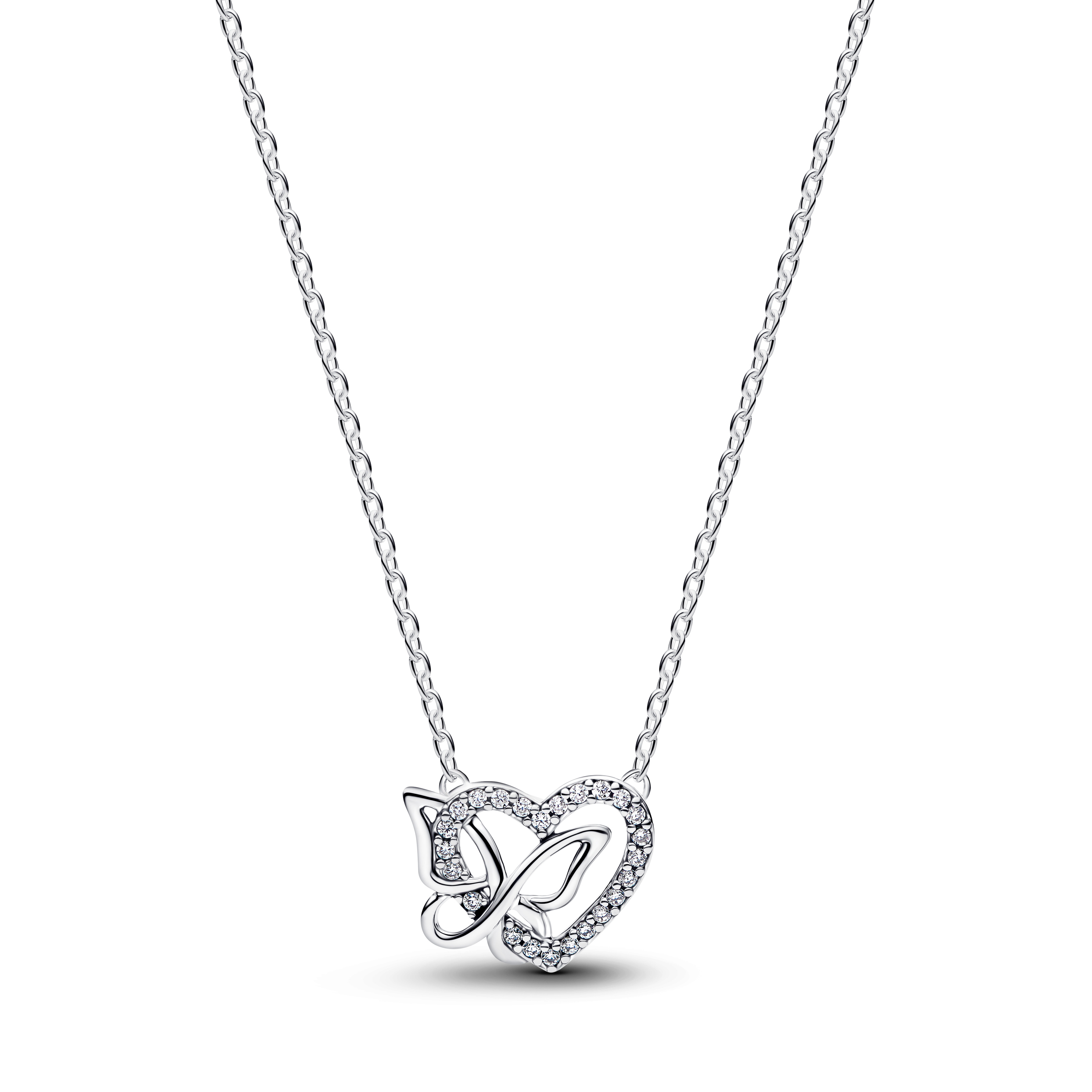 PANDORA Halskette mit „Entwined“-Herz- und Schmetterlingsanhänger 394477C01-45