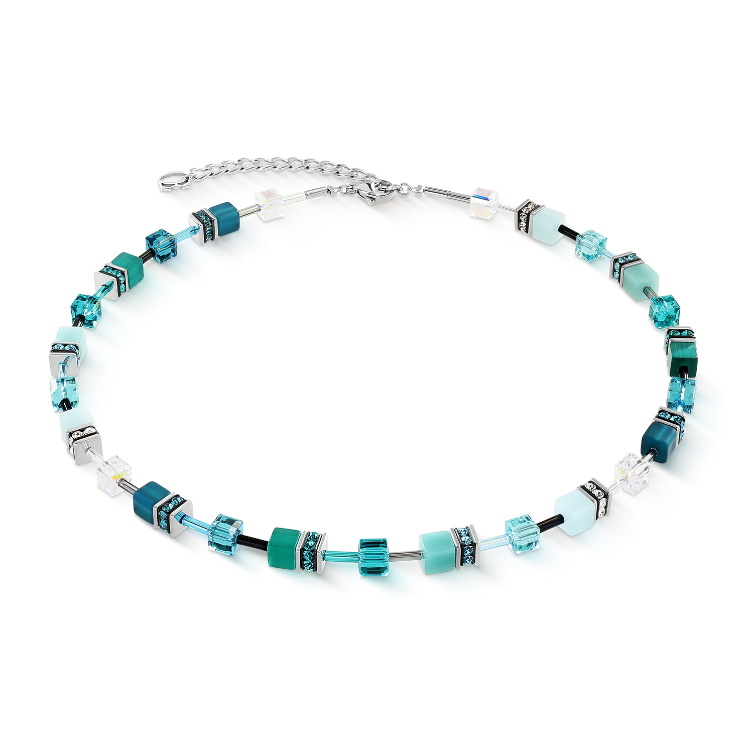 COEUR DE LION GeoCUBE® Iconic Halskette Teal silber 283810.0624.0