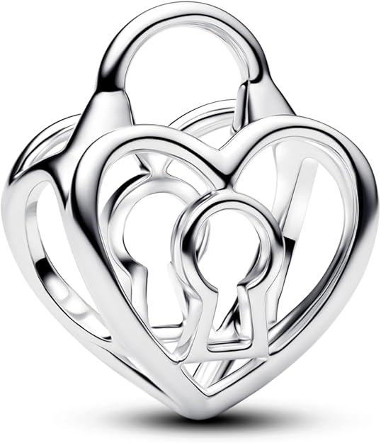 PANDORA Moments Offen gearbeitetes Herz Vorhängeschloss Charm aus Sterling Silber, Kompatibel Moments, 794358C00