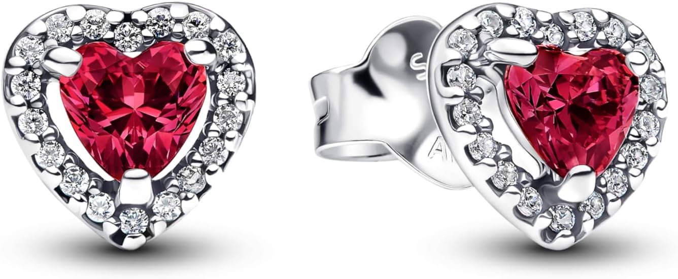 Pandora Timeless Erhabenes Rotes Herz Ohrstecker aus Sterling Silber mit Zirkonia, 298427C04