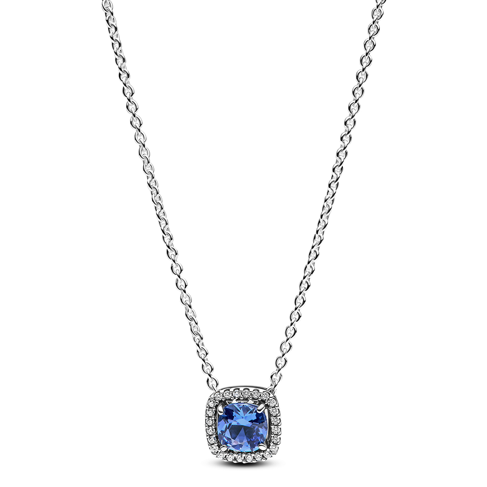 PANDORA Funkelnder Eckiger Blauer Strahlenkranz-Halsketten- Anhänger 393560C01-45