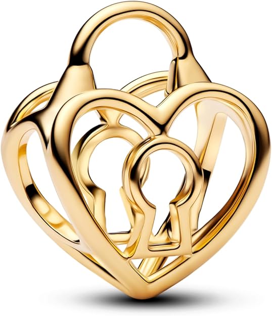 PANDORA Moments Offen gearbeitetes Herz Vorhängeschloss Charm mit 14k vergoldete Metalllegierung, Kompatibel Moments, 764358C00