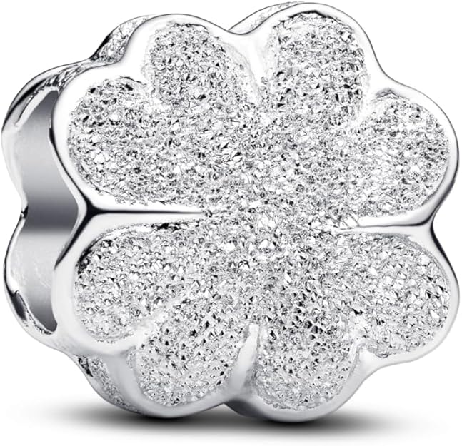 PANDORA Moments Strukturiertes Kleeblatt Mini-Charm aus Sterling Silber, Kompatibel Moments, 794047C00