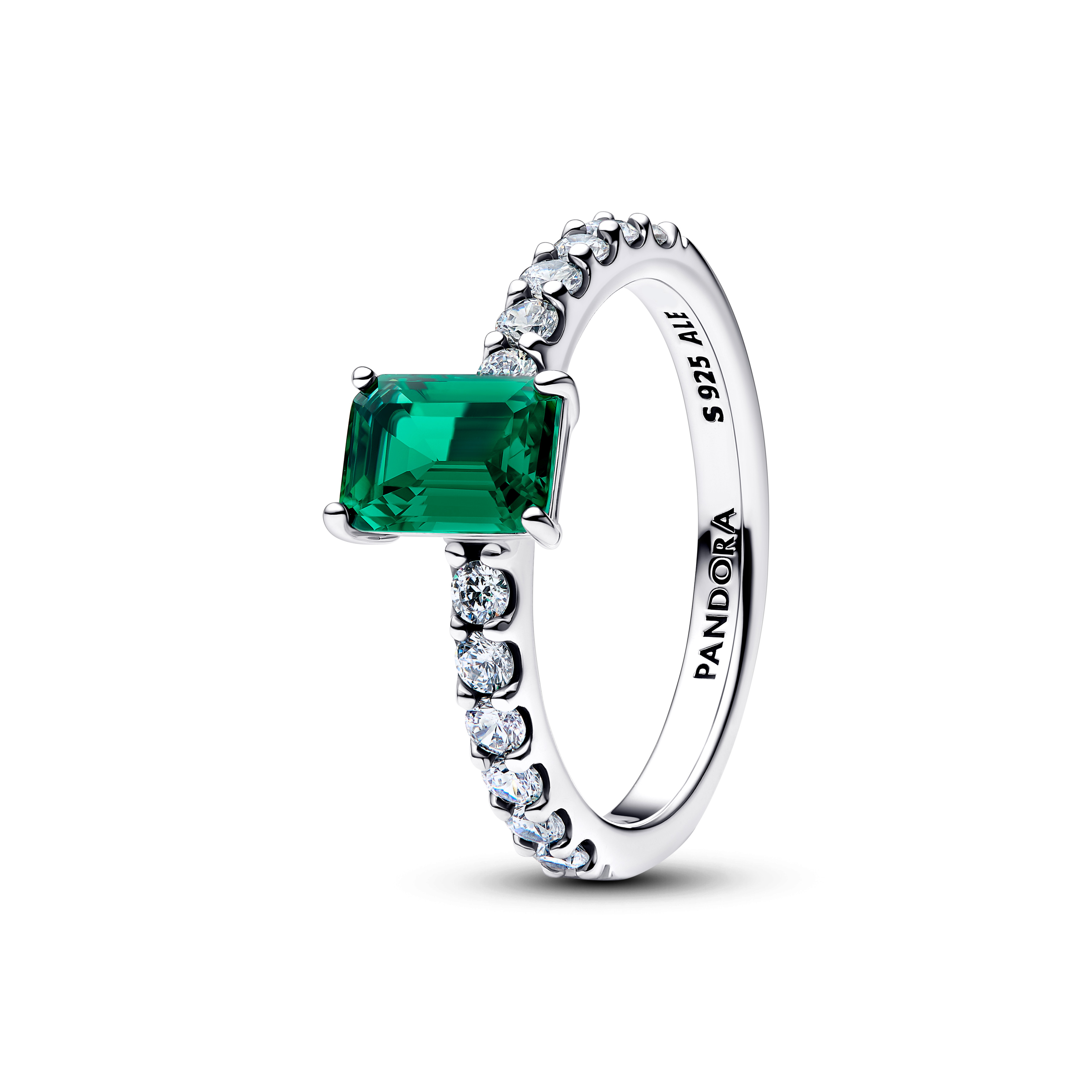 PANDORA Rechteckiger Funkelnder Grüner Strahlenkranz Ring 194506C01