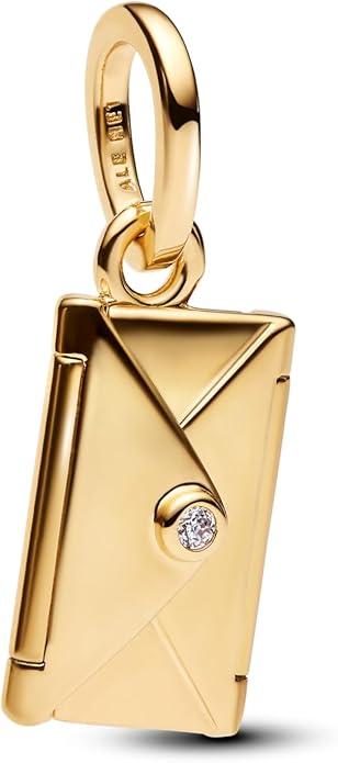 PANDORA Moments Gravierbares & Zu öffnendes Kuvert Charm-Anhänger mit 14k vergoldete Metalllegierung, Kompatibel ME und Moments, 764421C01