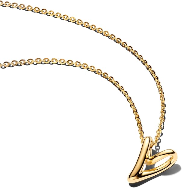 PANDORA Essence Organisch Geformtes Herz Kleiner Anhänger-Halskette aus Sterling Silber mit 14k vergoldeter Metalllegierung, Größe 45cm, 364360C00-45