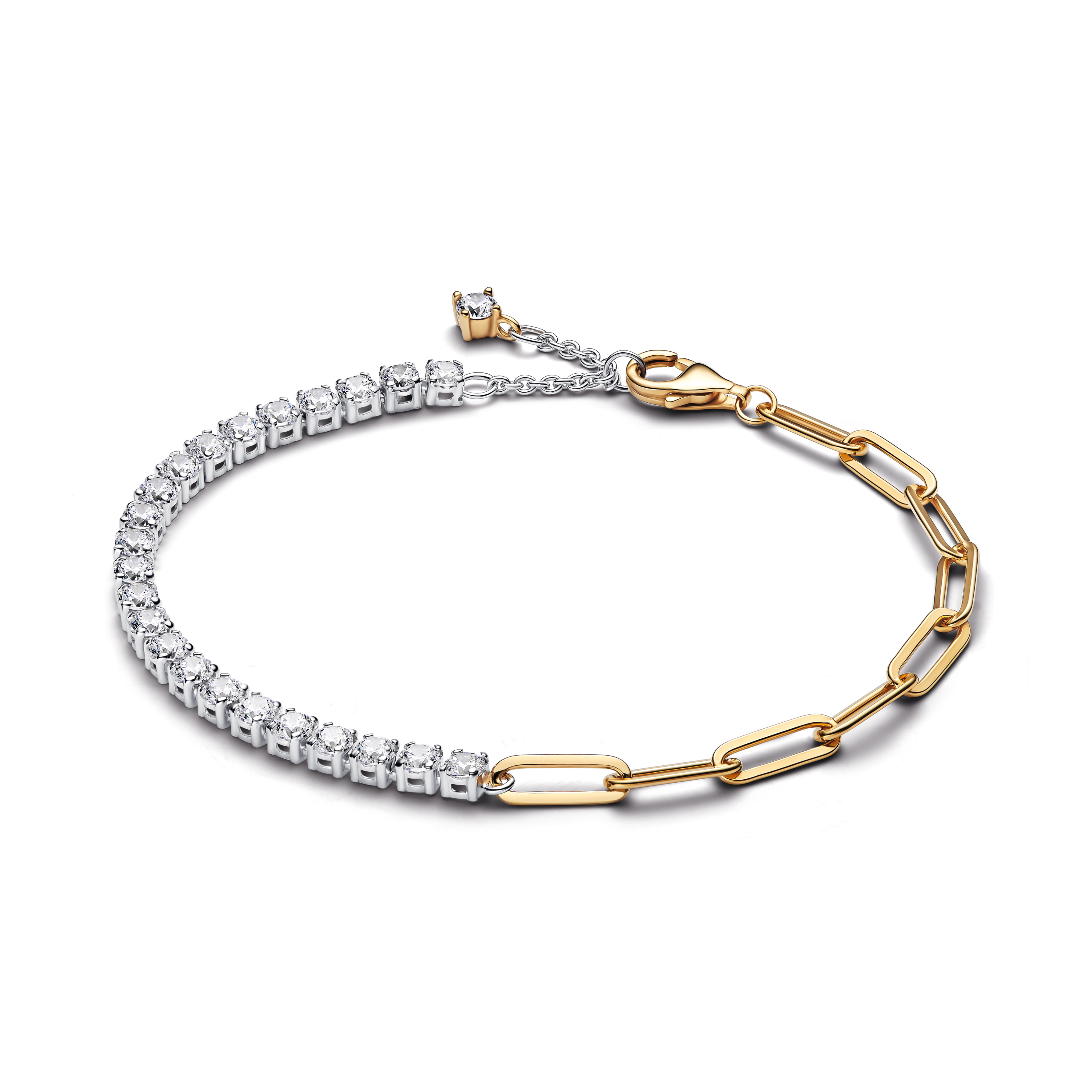 PANDORA Kettenglieder- & Tennisarmband aus Sterling-Silber und 14 Karat vergoldet mit Zirkonia – 564821C01-18