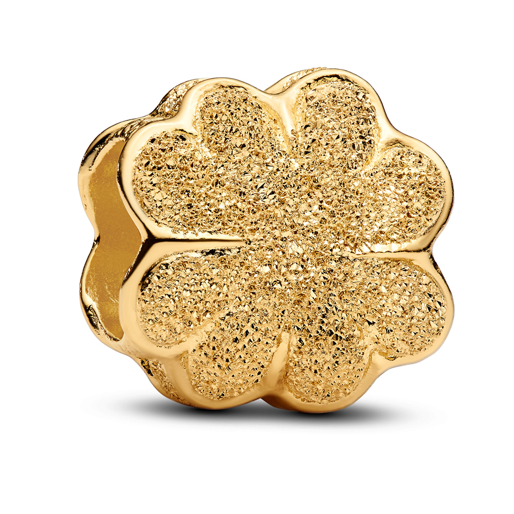 PANDORA SHINE Strukturiertes Kleeblatt Mini-Charm 14 Karat Vergoldung 764047C00