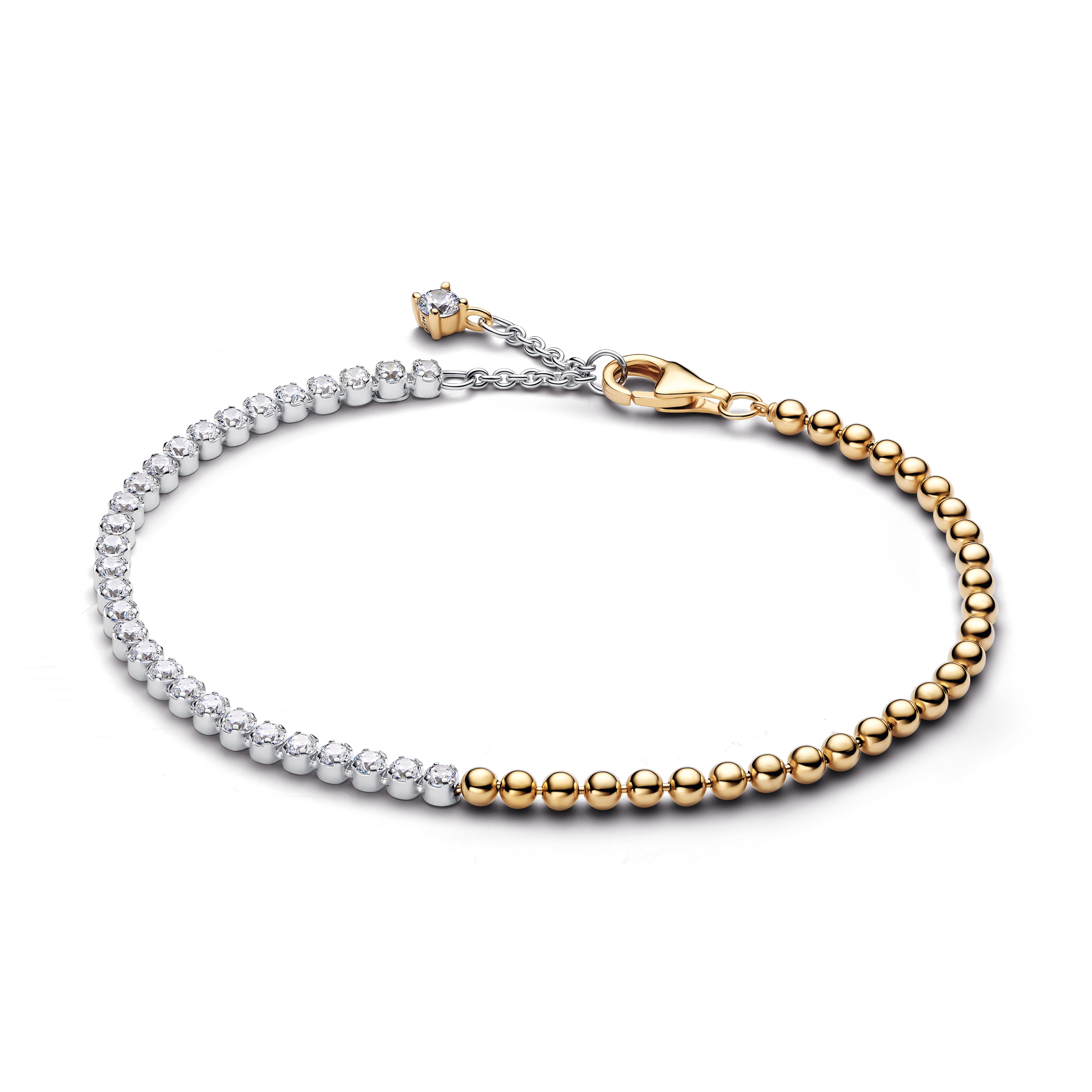 PANDORA Kugel- & Tennisarmband aus Sterling-Silber und 14 Karat vergoldet mit Zirkonia – 564820C01-18