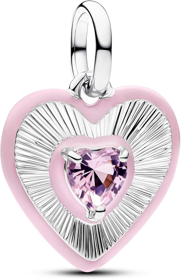 PANDORA ME Strahlendes Rosafarbenes Herz Medaillon-Charm aus Sterling Silber mit Zirkonia, Kompatibel ME und Moments, 794409C01