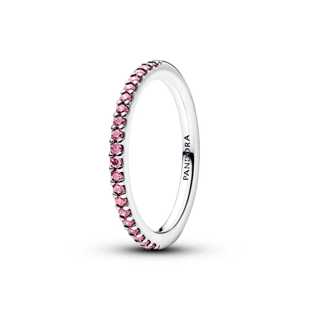PANDORA Damenring Silber Funkelndes Pinkfarbenes Band 192999C02