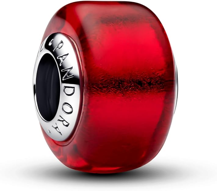 PANDORA Moments Rotes Murano-Glas-Charm aus Sterling Silber, Kompatibel Moments, 794425C00