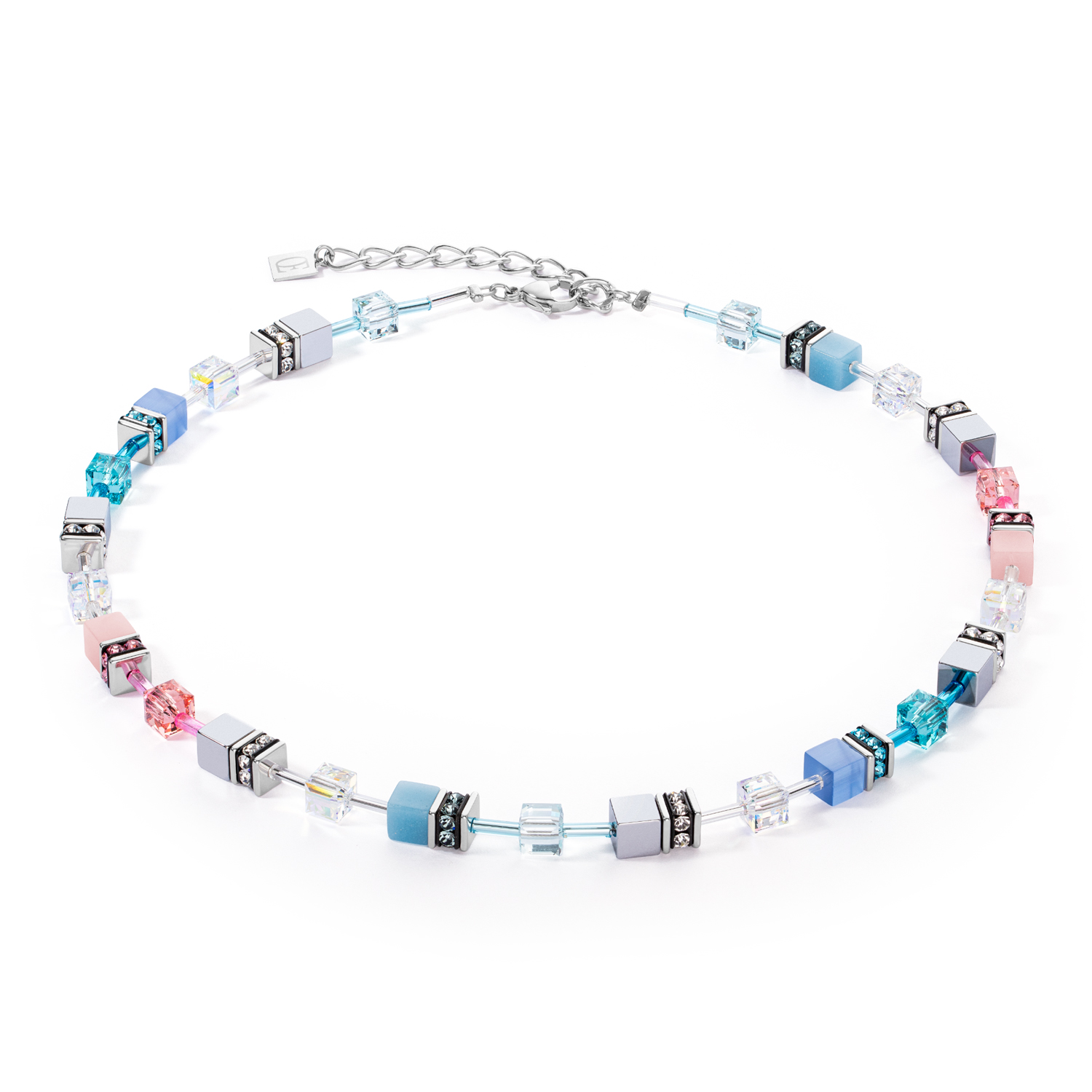 COEUR DE LION Halskette GeoCUBE® mit Swarovski Kristallen Blau Rosa Silber - 4023/10-0719