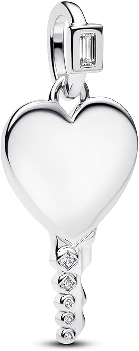 PANDORA Moments Gravierbarer Herz Schlüssel Anhänger mit Zirkonia, Kompatibel ME und Moments, 394353C01
