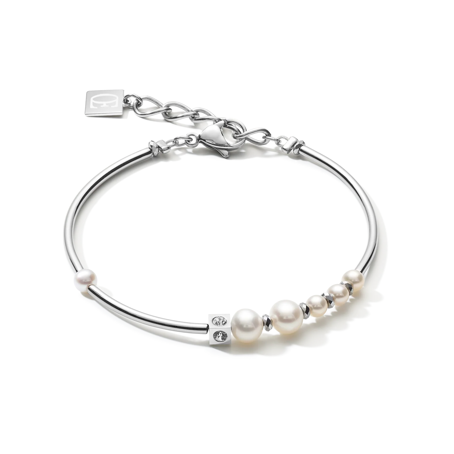 COEUR DE LION Armband Asymmetrie Süßwasserperlen & Edelstahl weiß-silber 110230.1417.0