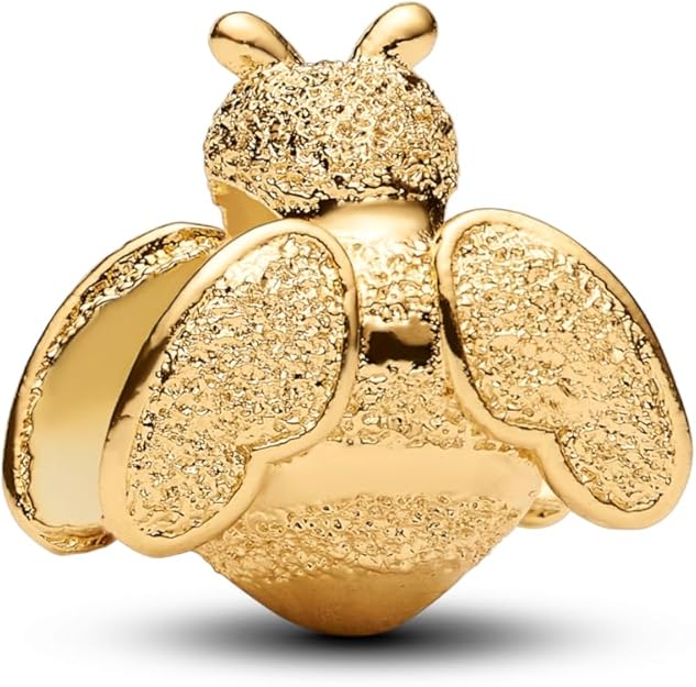 PANDORA Moments Strukturierte Biene Mini-Charm mit 14k vergoldete Metalllegierung, Kompatibel Moments, 764524C00