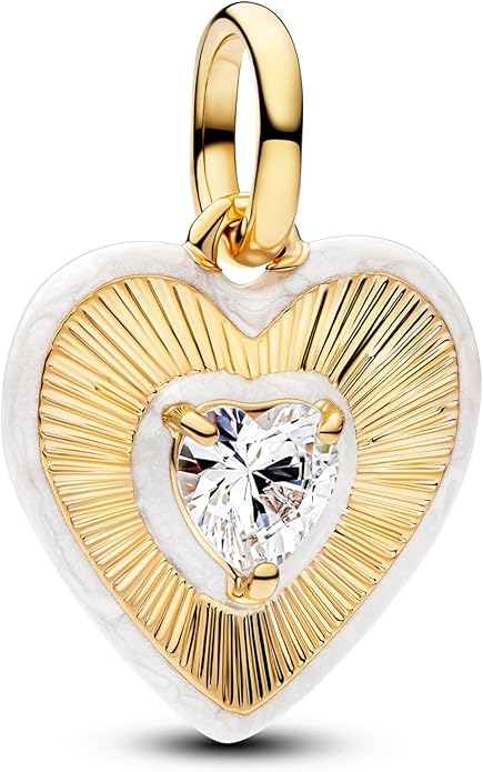 PANDORA ME Strahlendes Weißes Herz Medaillon-Charm mit 14k vergoldeter Metalllegierung und Zirkonia, Kompatibel ME und Moments, 764409C01