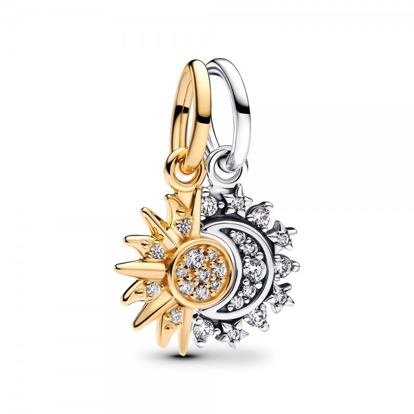 PANDORA Teilbarer Sonne &amp; Mond Charm-Anhänger 763585C01