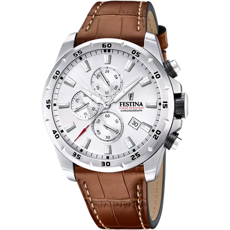 FESTINA Timeless Chronograph Herrenuhr mit braunem Lederarmband - F20692/1