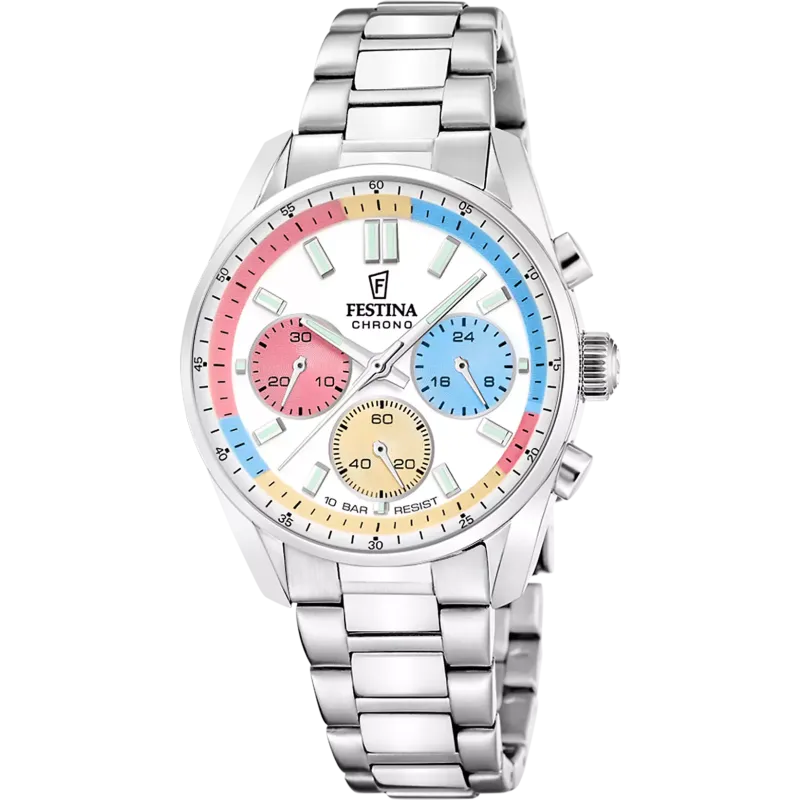 FESTINA Boyfriend Chronograph Damenuhr Weiß Multicolor - F20753/6