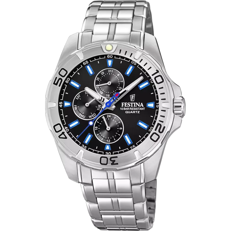 FESTINA Multifunction Herrenuhr Schwarz mit Edelstahlarmband - F20445/6